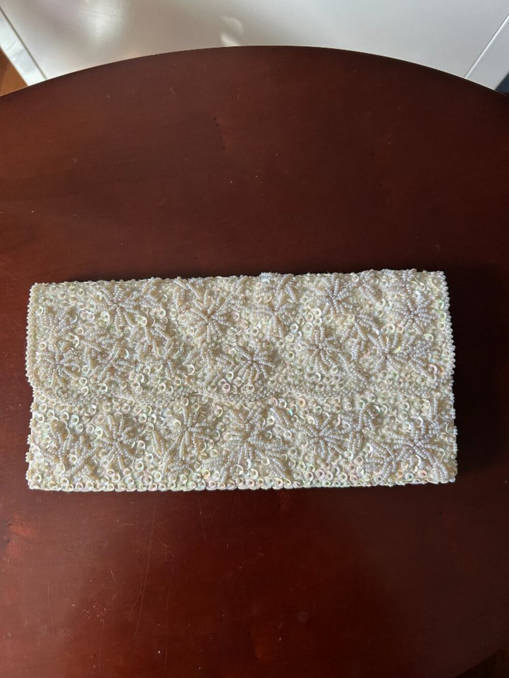 Vintage Hong Kong Ivory Beaded Evening Clutch Purse with Original Box Bridal For